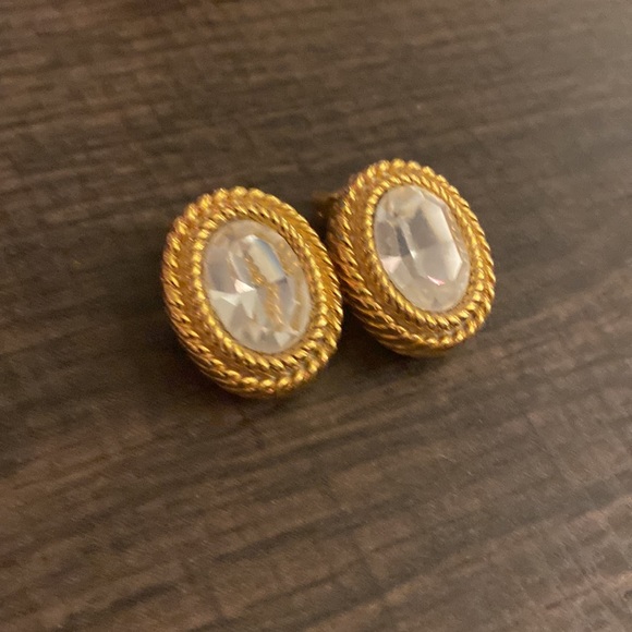 Gold Clip On Earrings with faux diamond - Picture 2 of 4